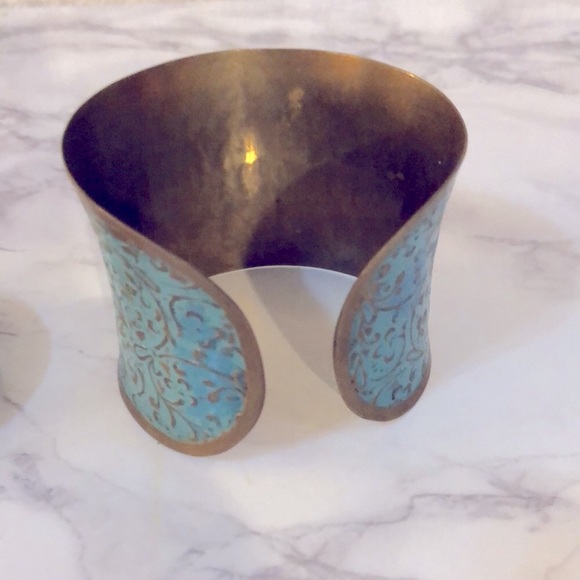 Bracelet bundle brass bracelets Aqua & purple stone detail aqua brass cuff - Picture 4 of 6